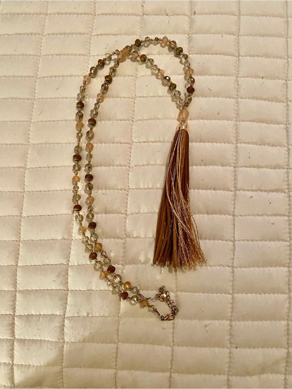 Faceted Bead Necklace with Brown Tassel